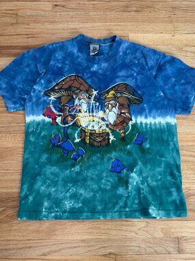 Vintage 90's Liquid Blue Psychedelic Magic Mushroom Wizard Greatful Dead Large